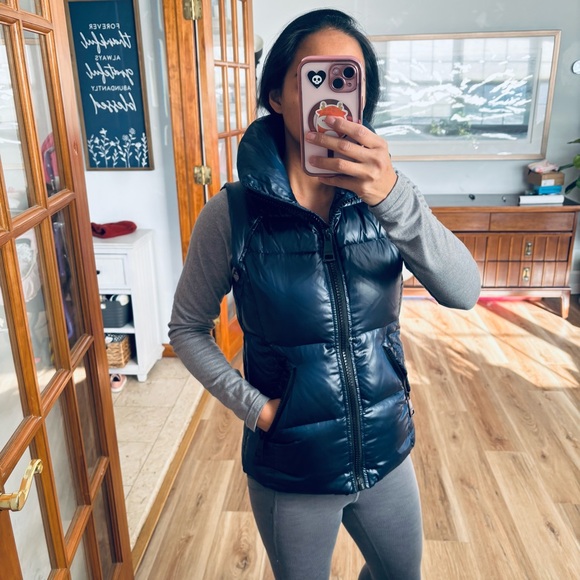 SAM Freedom goose Down Puffer Vest women’s S zip pockets navy blue - Picture 2 of 11